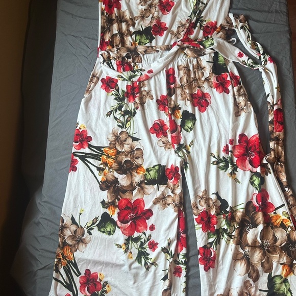 Strapless Floral Wide Leg Tie Waist Romper Jumpsuit Size XL - Picture 2 of 12